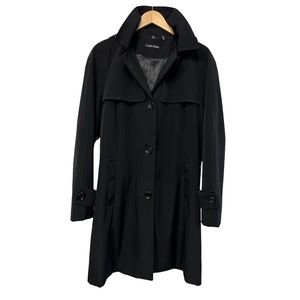 Calvin Klein Black Trench Coat with Removable Hoodie- size large